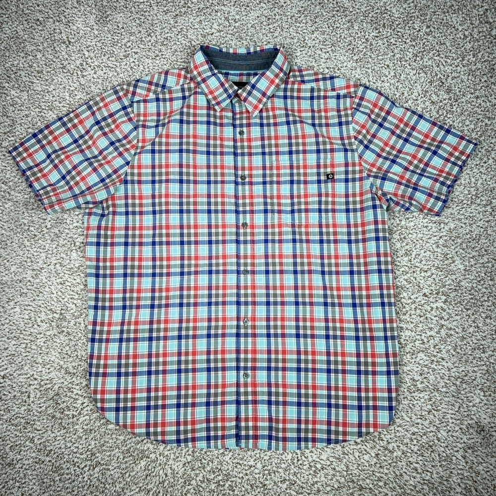Marmot Mens Shirt 2XL XXL Red Blue Plaid Button Hiking Outdoor Casual Travel Top
